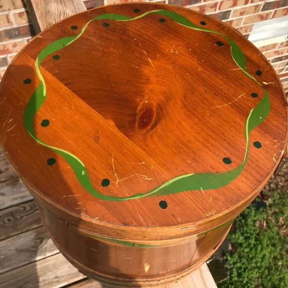 Handcrafted Mid Century Basket Bucket Made of Wood Staves Excellent Condition - Picture 8 of 10